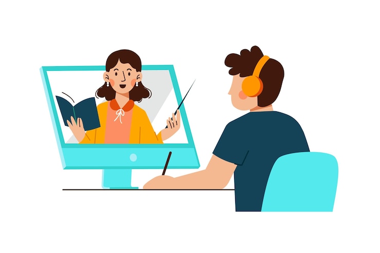 Vector hombre tomando una ilustración de clase en línea