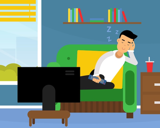 Hombre tomando una siesta sentado en un sillón apoyado en su mano Ilustración vectorial
