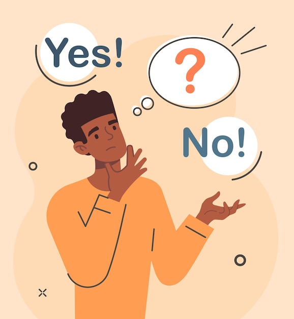 Hombre tomar decisiones persona tratando de elegir el camino correcto problemas internos reflexivo sí y no derecho