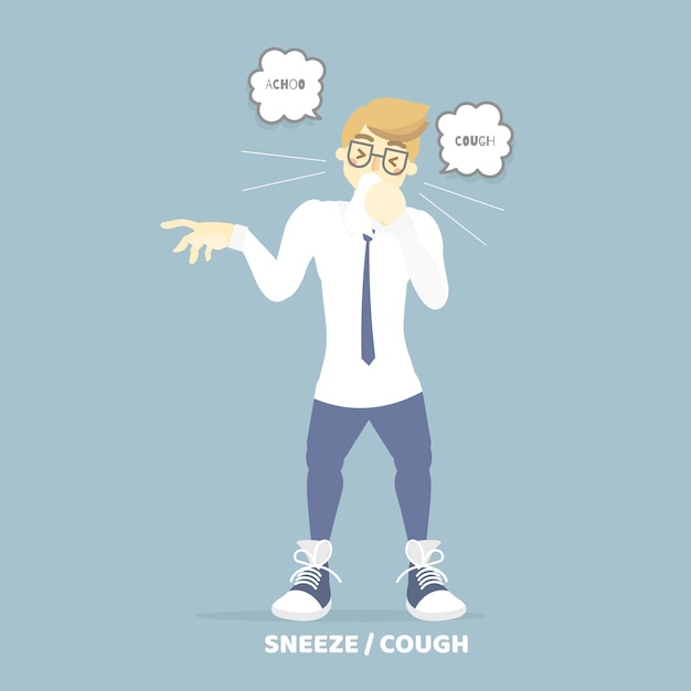 Hombre tosiendo estornudos, cuidado de la salud, alergia al polen, concepto de síntomas de la enfermedad de la contaminación del aire