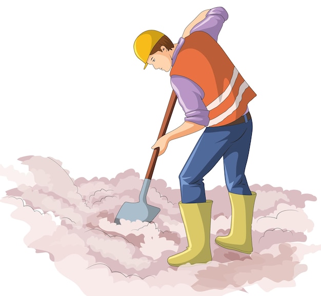 Vector hombre trabajador arando la tierra