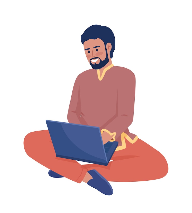 Vector hombre trabajando carácter vectorial de color semi plano