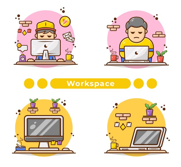 Hombre trabajando en equipo ilustración dibujada a mano