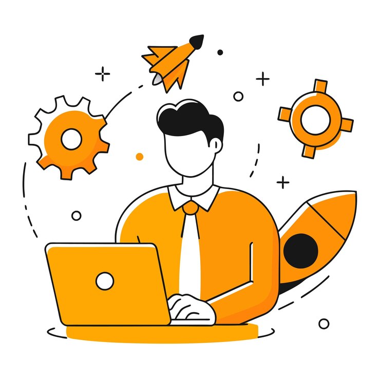 Vector un hombre trabajando en una ilustración de negocios de configuración de portátil