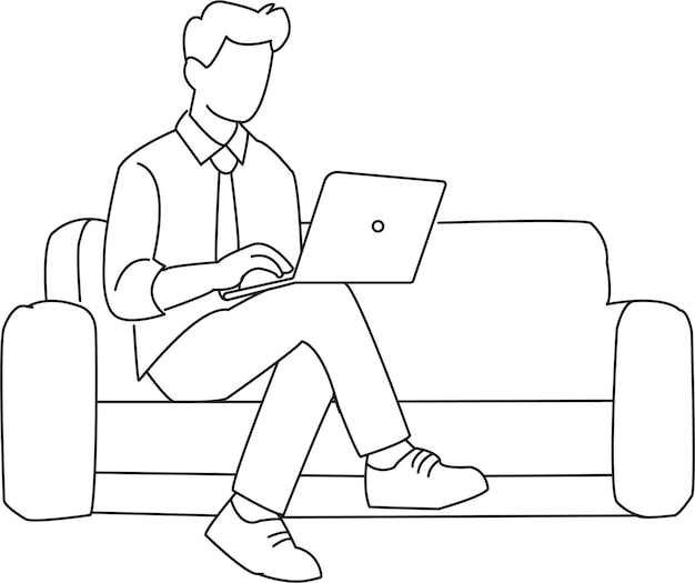 hombre trabajando en una ilustración vectorial de arte de línea de portátil