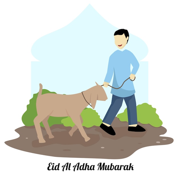 Hombre trae cabra para eid al adha