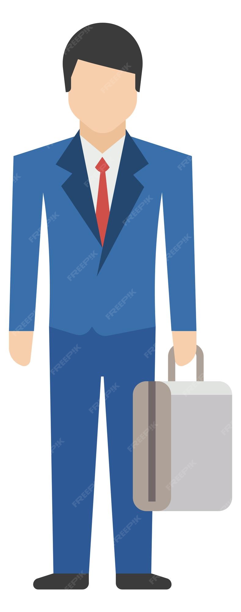 Hombre, en, traje azul, hombre de negocios, con, maletín, | Vector