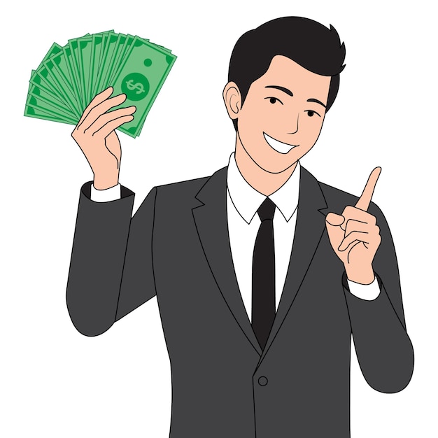 un hombre en traje con un billete de un dólar en la mano