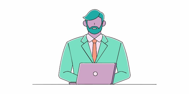 un hombre en traje con una computadora portátil y un hombre en traje con una camisa verde y una corbata verde
