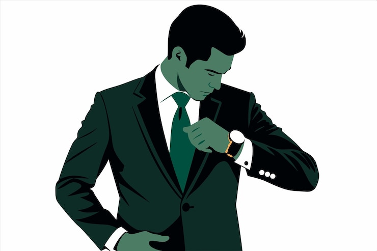 Vector un hombre en un traje con una corbata que dice la palabra cita en él