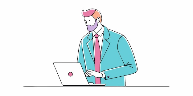 un hombre en un traje con una corbata roja está trabajando en una computadora portátil