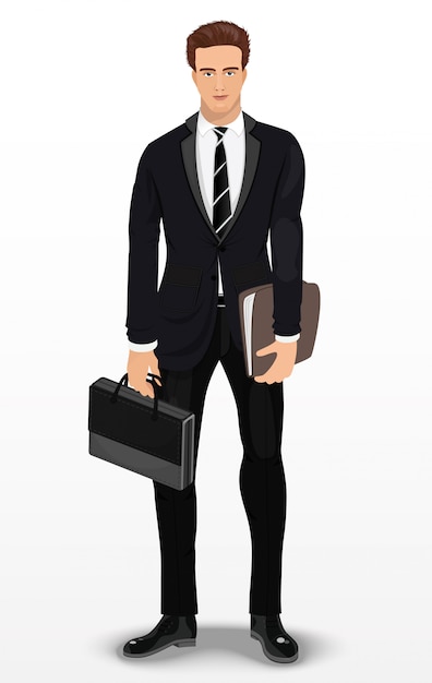 Hombre con traje elegante. Empresario. Detallado personaje masculino. ilustración