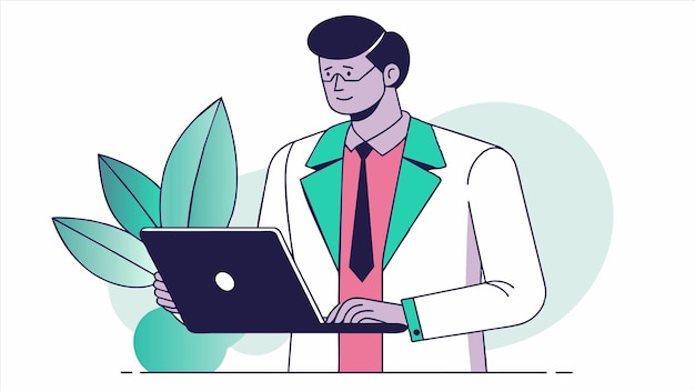 un hombre en un traje está sosteniendo una computadora portátil y una hoja