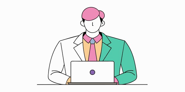 un hombre en un traje está trabajando en una computadora portátil con un hombre trabajando en ella