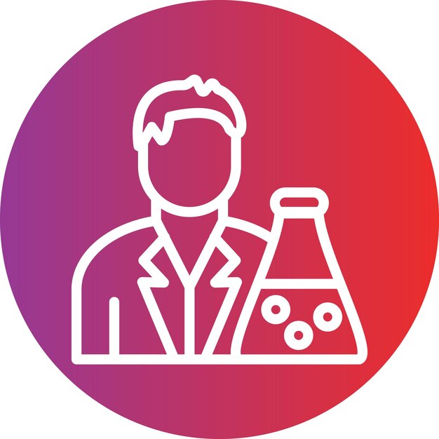 un hombre en un traje con un fondo rojo y púrpura con un hombre en una bata de laboratorio