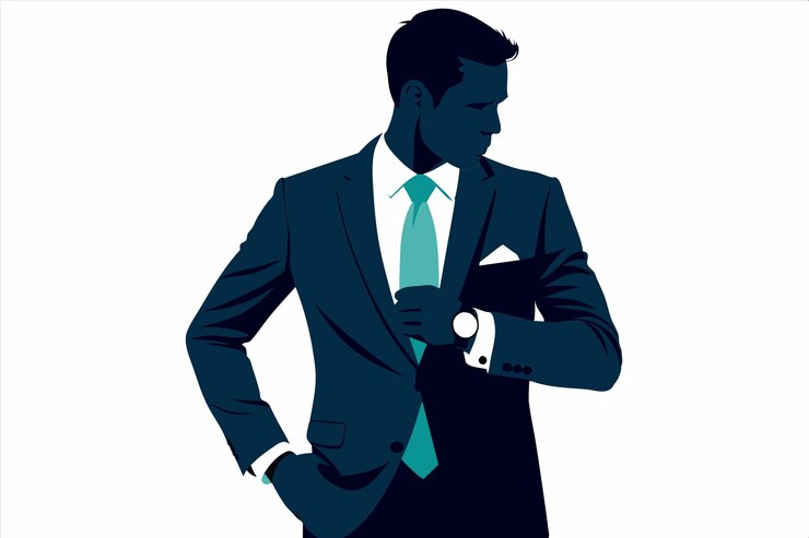 Vector un hombre en traje con un reloj en la muñeca