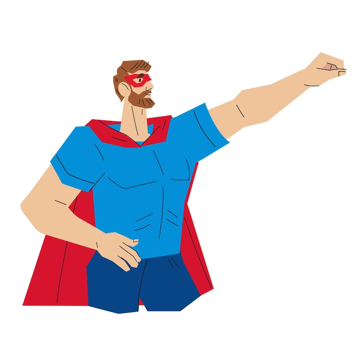 Vector hombre en traje de superhéroe ilustración vectorial de dibujos animados aislado en blanco