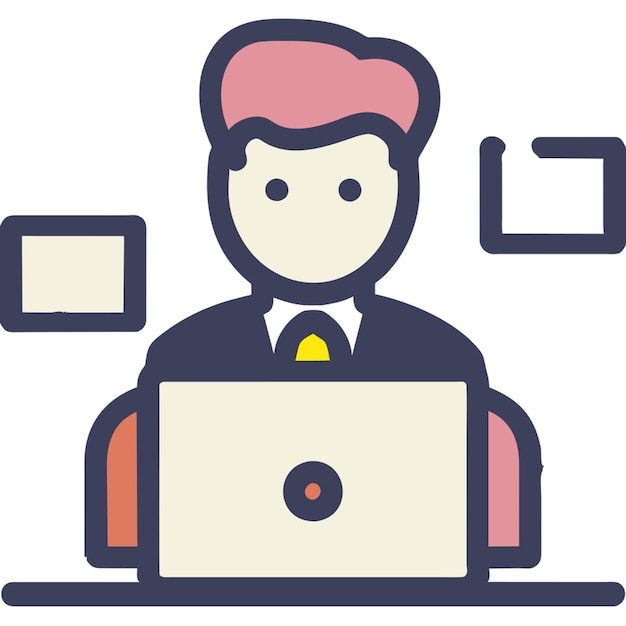 hombre en traje trabajando con su computadora icono línea rota
