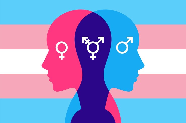 Vector hombre transgénero eligiendo tu género tú mismo trastorno psicológico