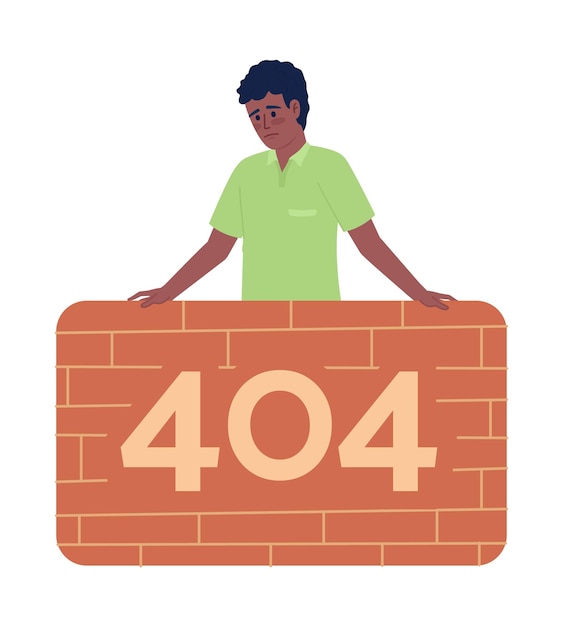 Hombre triste detrás de la pared de ladrillo 404 página no encontrada ilustración