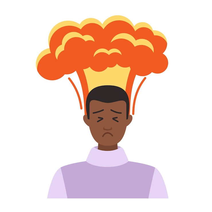 Vector hombre triste sufriendo de una explosión de emociones y sentimientos ira y frustración