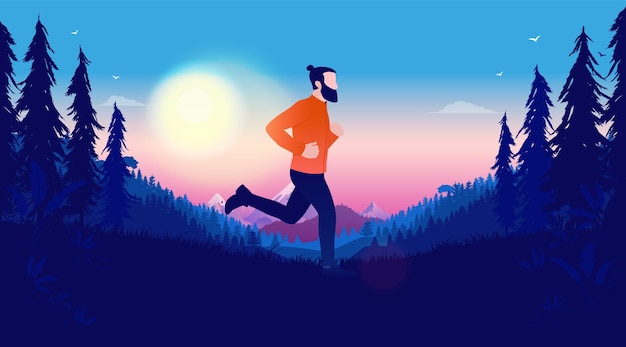Hombre trotando al aire libre en el paisaje