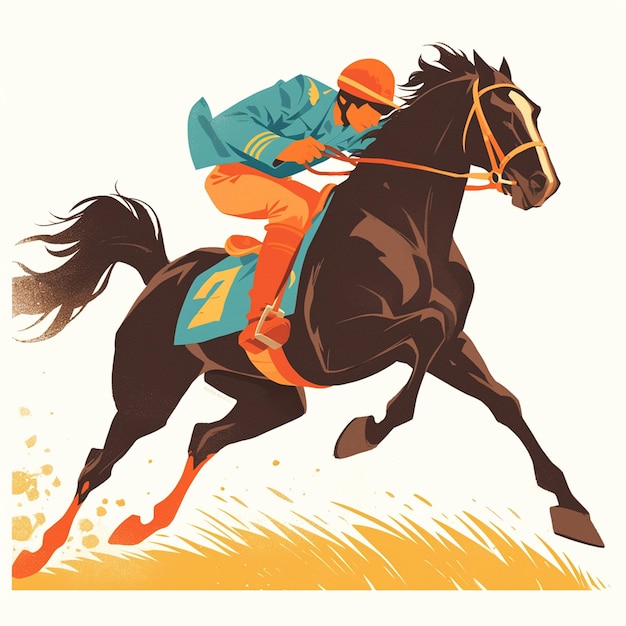 Vector un hombre turcomano está jugando a las carreras de caballos