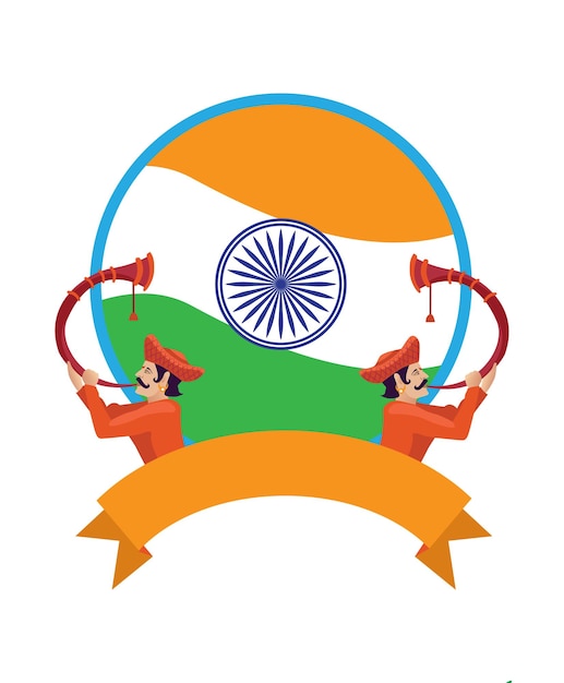 Vector hombre tutari indio con celebración de la bandera india