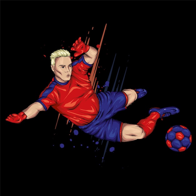 Vector un hombre con uniforme de fútbol y con una pelota. futbolista.