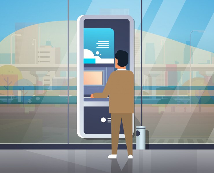 Vector hombre usando cajero automático