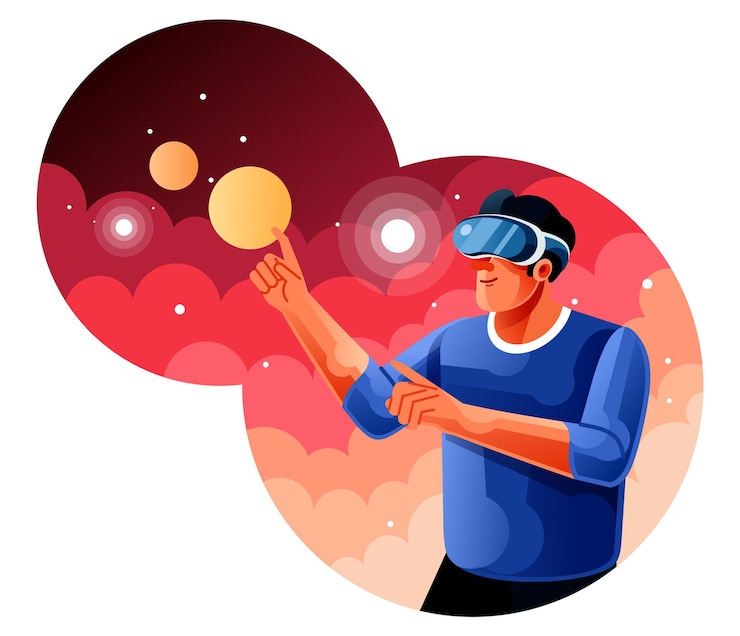 Vector hombre usando un casco de realidad virtual vr