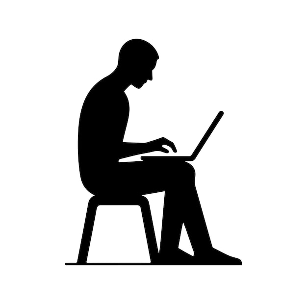 hombre usando una ilustración vectorial de silueta de portátil