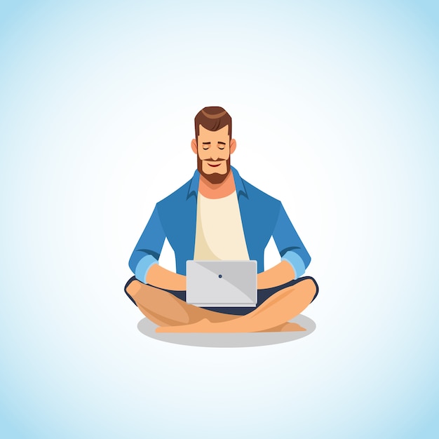 Hombre usando Laptop para trabajar y divertirse Vector de dibujos animados