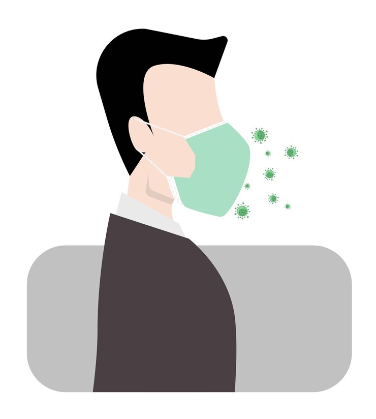 Vector hombre usando máscara facial para protegerse del coronavirus ilustración vectorial de estilo plano aislada