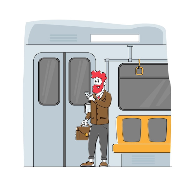 Hombre usando Metro de transporte público urbano