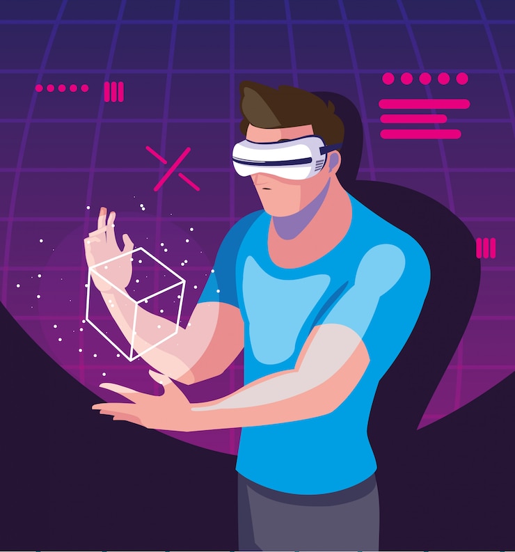 Vector hombre usando tecnología de realidad aumentada