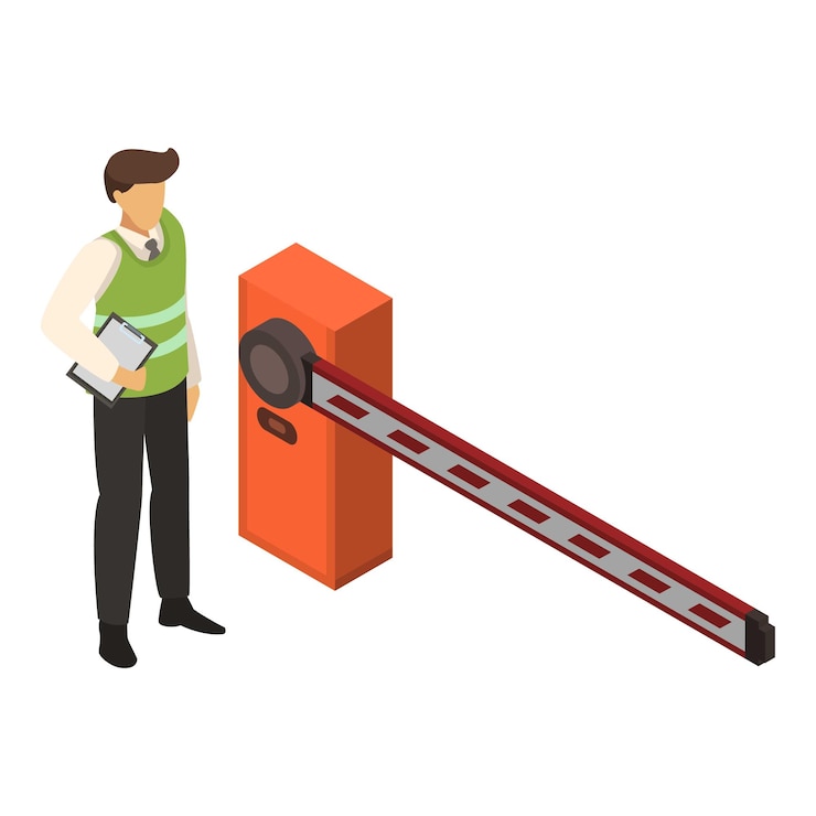 Vector hombre valet en icono de barrera isométrica de hombre valet en icono de vector de barrera para diseño web aislado sobre fondo blanco