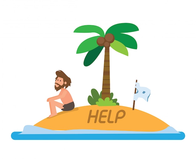 Hombre varado en la isla ilustración plana