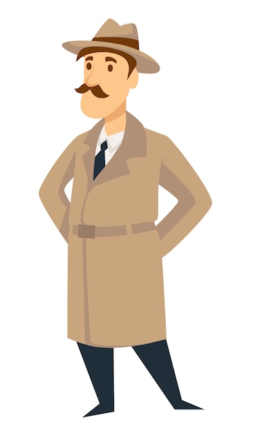 Hombre de vector de agente secreto detective