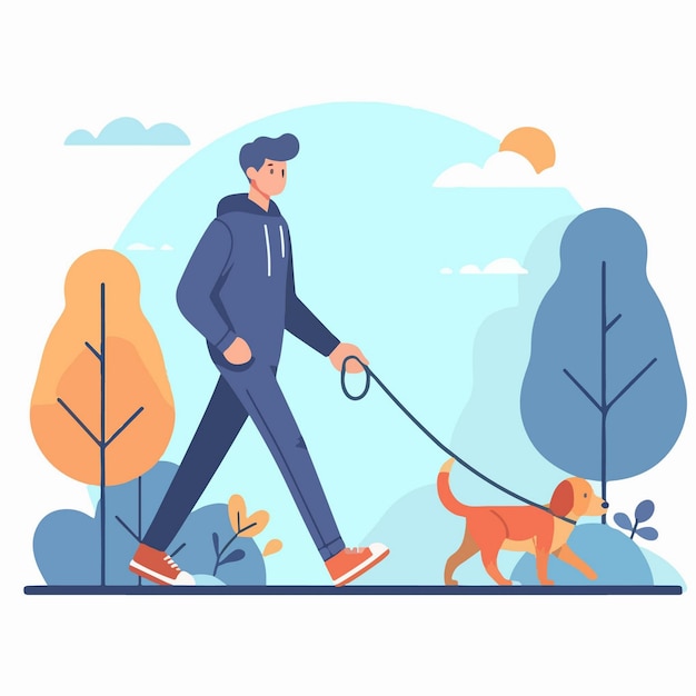 Hombre vector caminando con perro