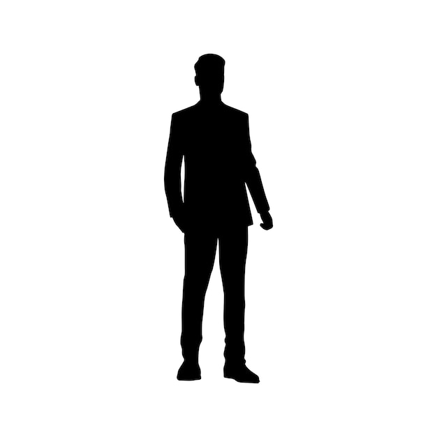 Hombre, vector, silueta, de, un, en, un, traje de negocios, posición, color negro, aislado, blanco, plano de fondo
