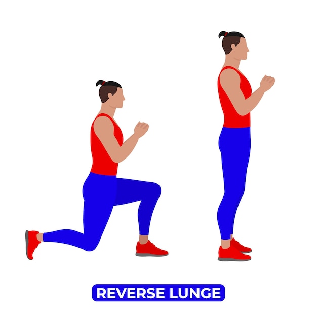 Hombre vectorial haciendo pulmón inverso peso corporal aptitud piernas ejercicio de entrenamiento