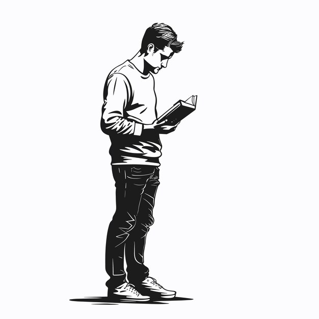 hombre vectorial leyendo un libro sobre un fondo blanco IA generativa