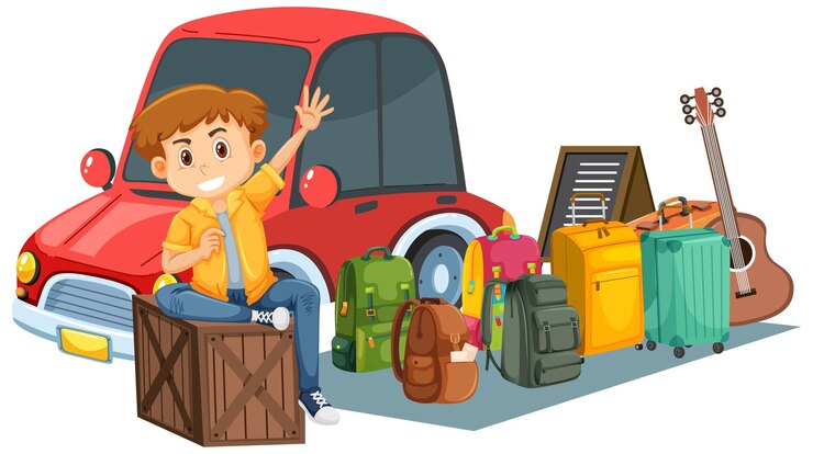 Hombre vendiendo equipaje de viaje y mochila.