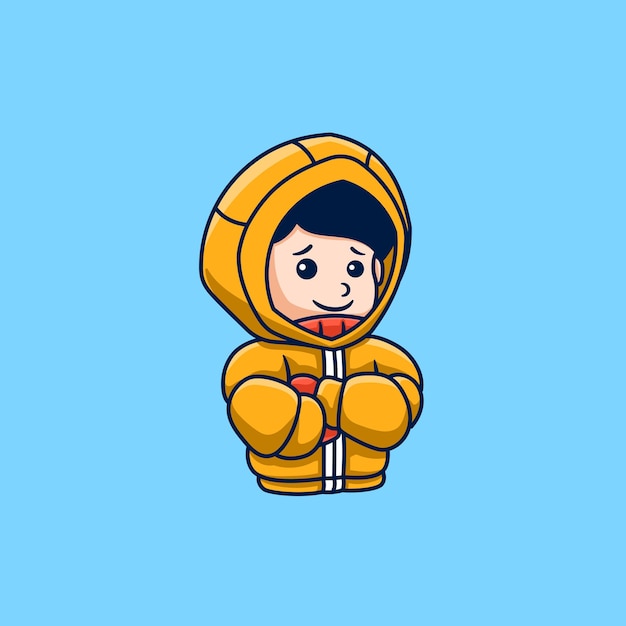 Hombre vestido con chaqueta de fieltro cálida nieve de invierno dibujos animados