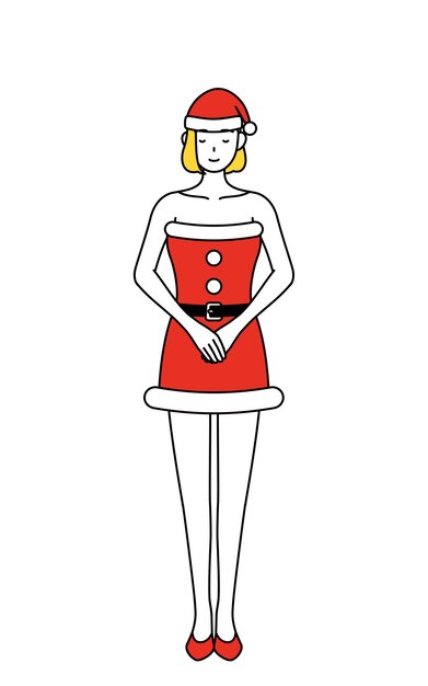 Hombre vestido como Santa Claus inclinándose con las manos cruzadas frente a su cuerpo