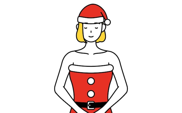 Hombre vestido como Santa Claus inclinándose con las manos cruzadas frente a su cuerpo