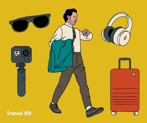 Vector hombre, viajar, equipo, vector, ilustración, 1