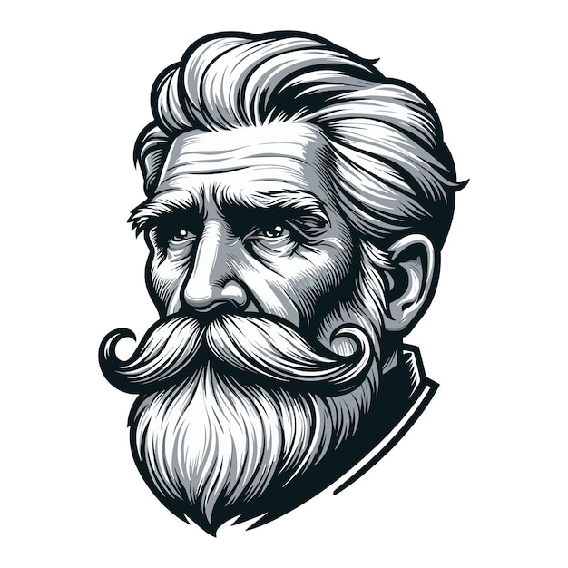 Vector hombre viejo con bigote de barba y corbata de papagaio ilustración vectorial