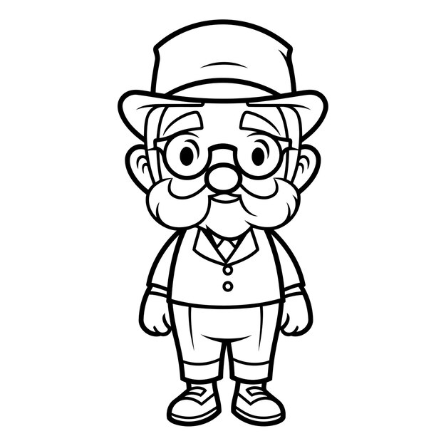 Vector hombre viejo de dibujos animados con gorra y gafas